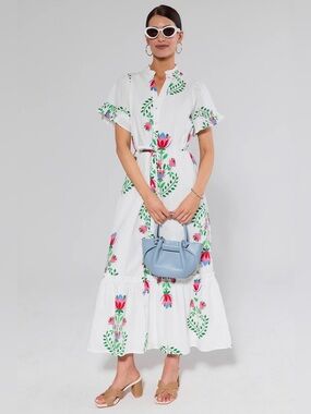 NWT Avara Sugar Lips White Floral Printed Maxi Dress Sz S